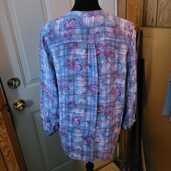 Joie Lavender and Blue Plaid Sheer Top Misses Medium - Picture 3 of 3